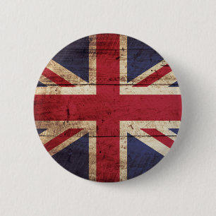 England Flag on Old Wood Grain 2 Inch Round Button