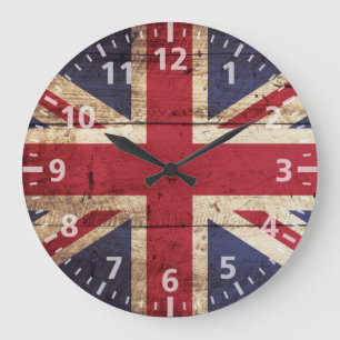 England Flag on Old Wood Grain Large Clock