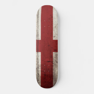 England Flag on Old Wood Grain Skateboard