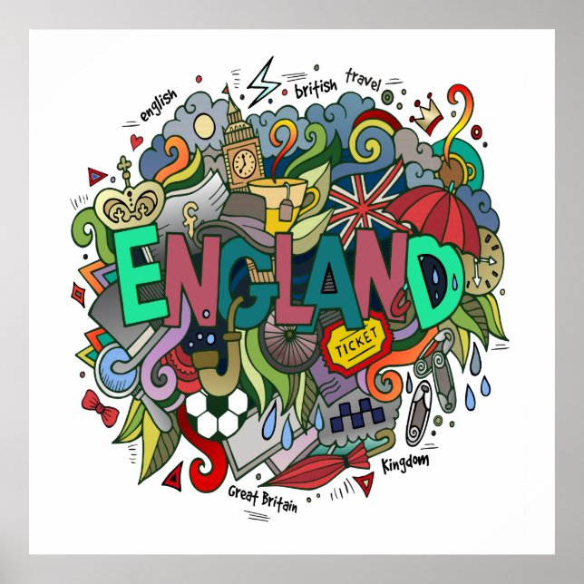 England Fun Illustration Art Poster (Front)