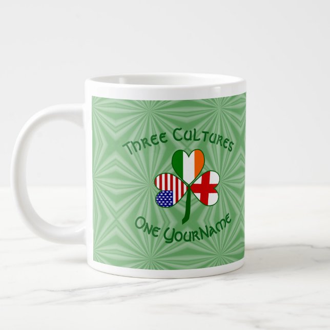 England Ireland USA Shamrock Flag Personalized  Large Coffee Mug (Left)
