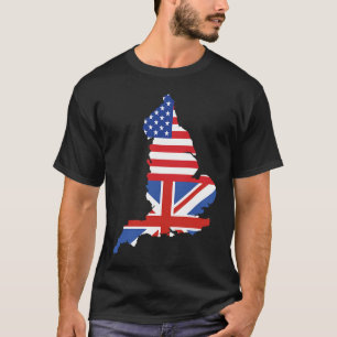 England Map US UK Flag Half British Half American T-Shirt