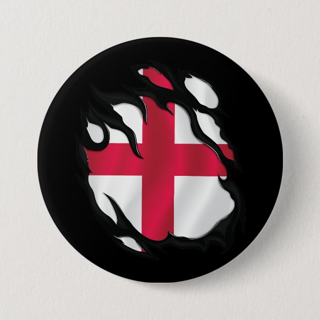 England Ripped Flag 3 Inch Round Button (Front)