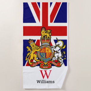 England Royal Crest  Monogram   Beach Towel