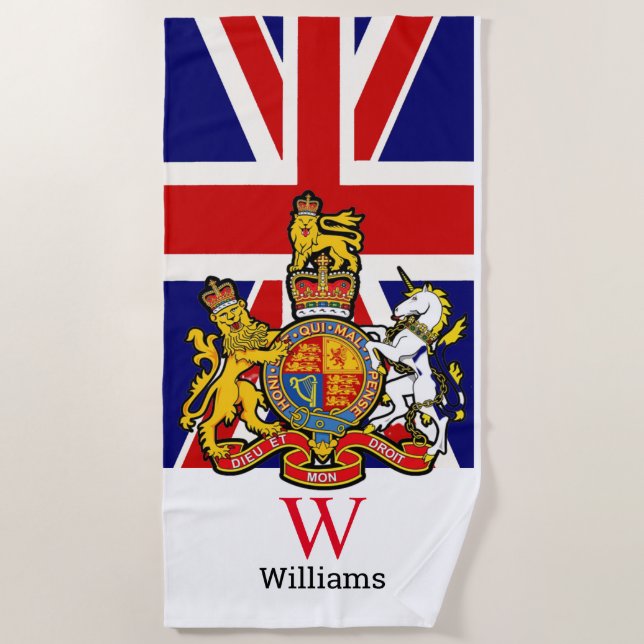 England Royal Crest  Monogram   Beach Towel (Front)