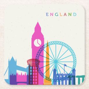 England Skyline Square Paper Coaster