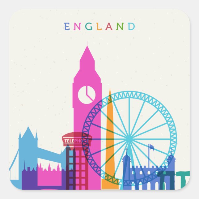 England Skyline Square Sticker (Front)