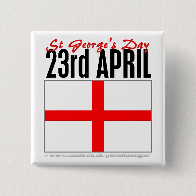 England, St George's Day 2 Inch Square Button (Front)