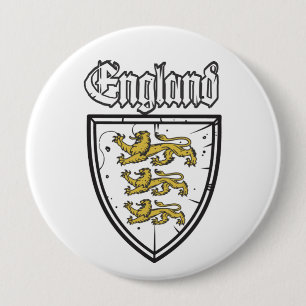 England Three Lions Wooden Shield 4 Inch Round Button