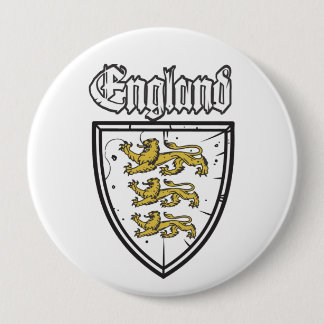 England Three Lions Wooden Shield 4 Inch Round Button