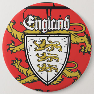 England Three Lions Wooden Shield 6 Inch Round Button