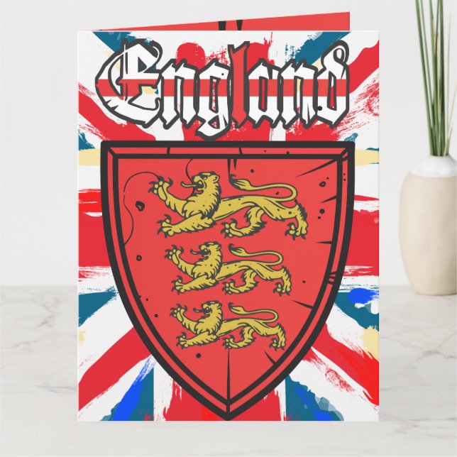 England Three Lions Wooden Shield Card (Front)