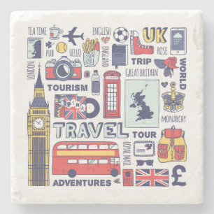 England Travel Doodles Stone Coaster