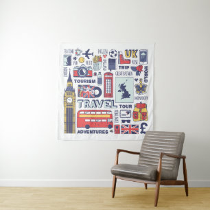 England Travel Doodles Tapestry