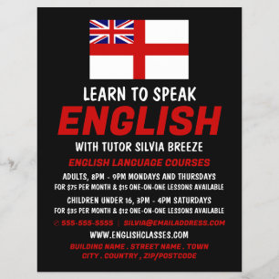 England UK Flag, English Language Course Advert Flyer