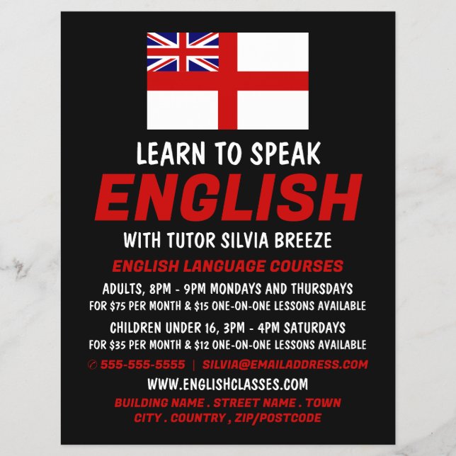 England UK Flag, English Language Course Advert Flyer (Front)