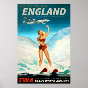 England United Kingdom TWA Trans World Airlines Poster