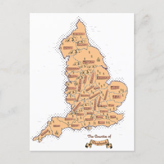 England Vintage Counties Map Announcement Postcard