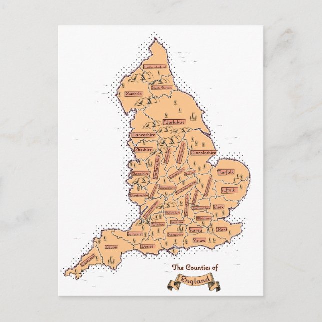 England Vintage Counties Map Announcement Postcard (Front)
