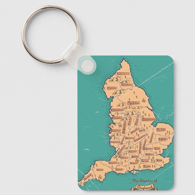 England Vintage Counties Map Keychain (Front)