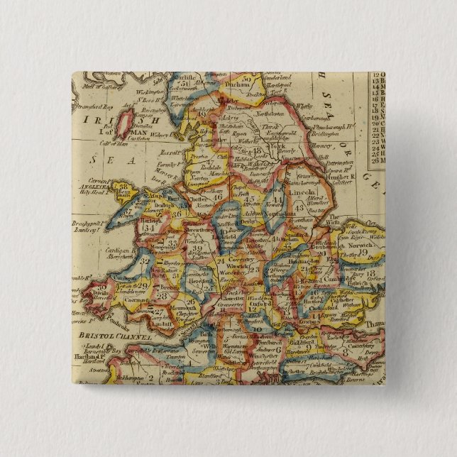 England, Wales 6 2 Inch Square Button (Front)
