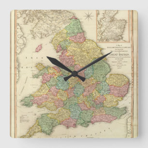 England, Wales, Scotland. Square Wall Clock