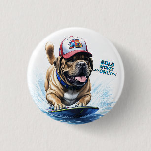 Englische Dogge Mastiff auf Surfbrett 1 Inch Round Button