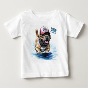 Englische Dogge Mastiff auf Surfbrett Baby T-Shirt