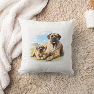 Englische Dogge Mastiff mit Kind Throw Pillow