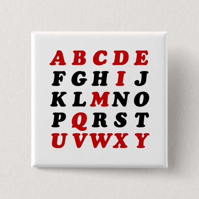 English Alphabet 2 Inch Square Button (Front)