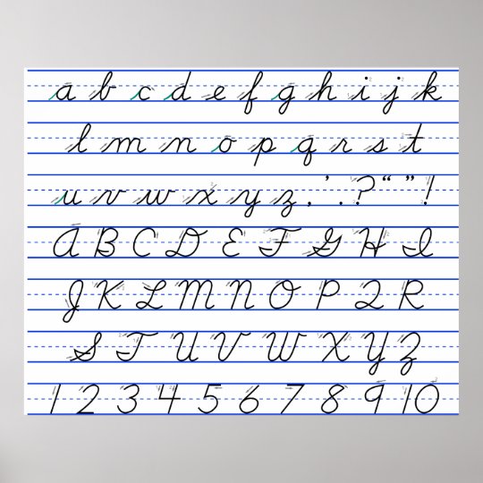 English Alphabet Diagram In Cursive Handwriting Poster Zazzle Ca