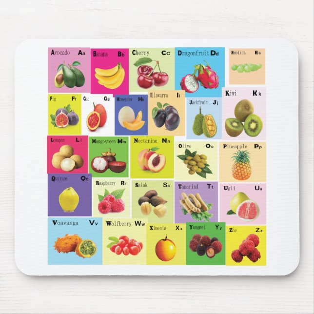 English Alphabets with fruits Mouse Pad (Front)