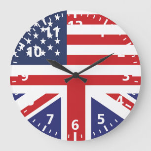 English American Flag 2 Large Clock