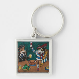 English and French Lunch Cats Keychain