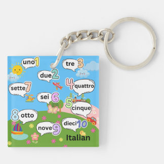 English and Italian Count 1 To 10 Keychain