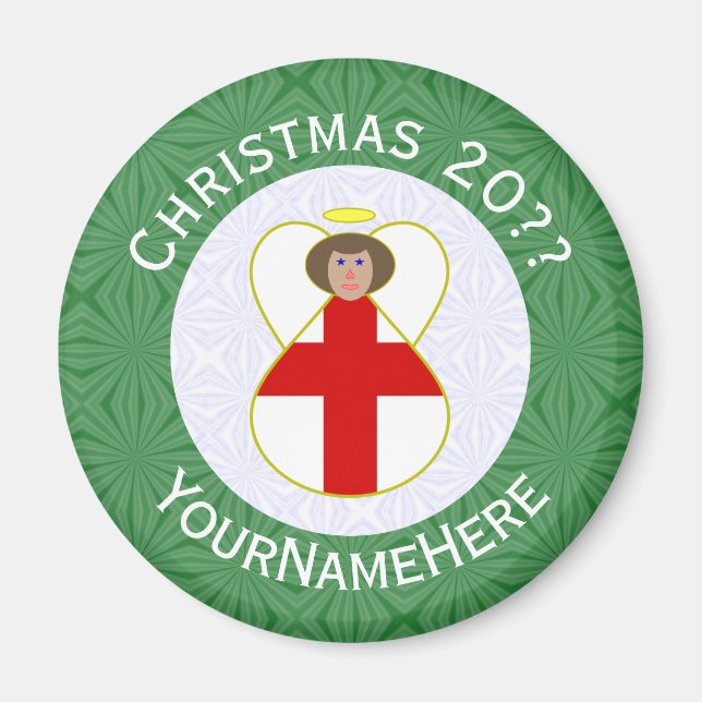 English Angel Christmas Flag Personalized  Magnet (Front)