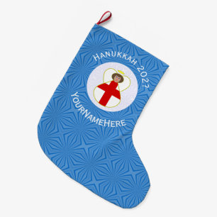English Angel Hanukkah Flag Personalized Large Christmas Stocking