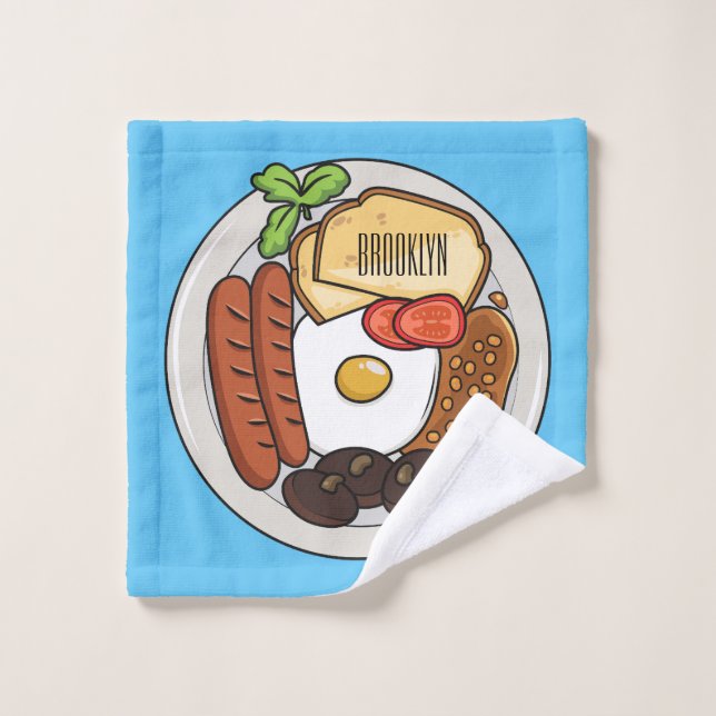 English breakfast cartoon illustration bath towel set (Wash Cloth)
