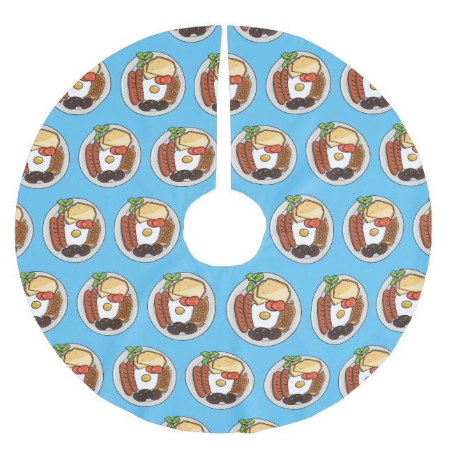 English breakfast cartoon illustration brushed polyester tree skirt (Front)