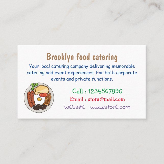 English breakfast cartoon illustration business card (Front)