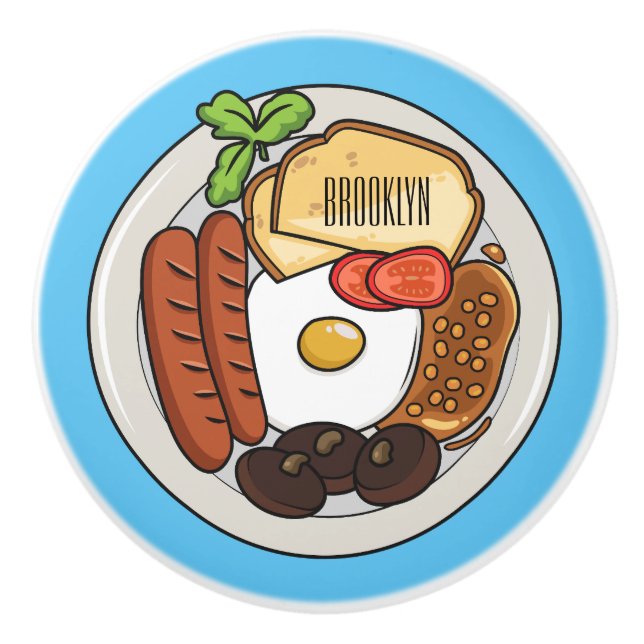 English breakfast cartoon illustration ceramic knob (Front)