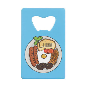 English breakfast cartoon illustration credit card bottle opener