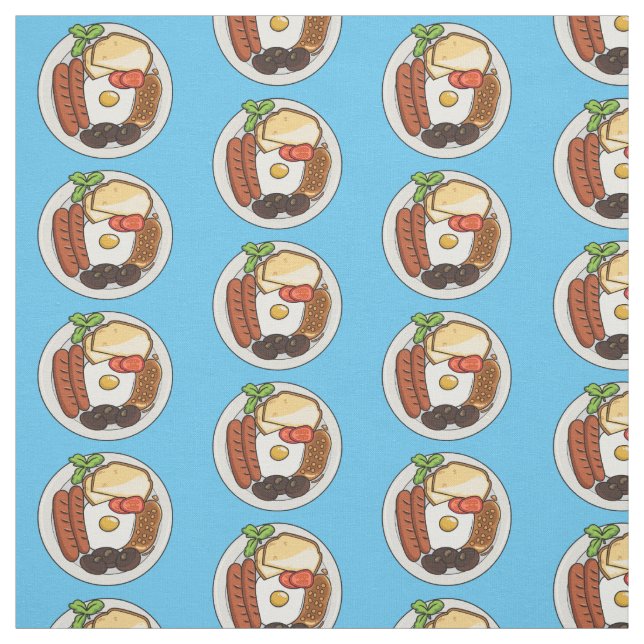 English breakfast cartoon illustration fabric (Swatch)