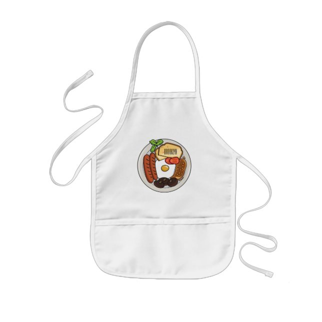 English breakfast cartoon illustration kids apron (Front)