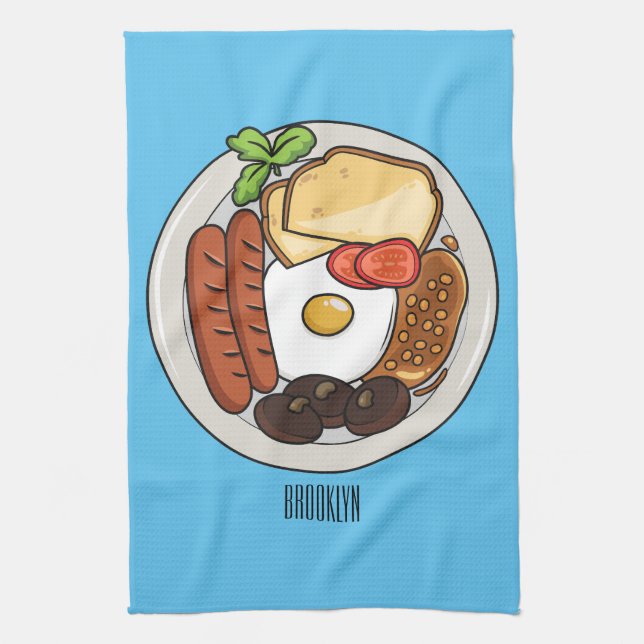 English breakfast cartoon illustration kitchen towel (Vertical)