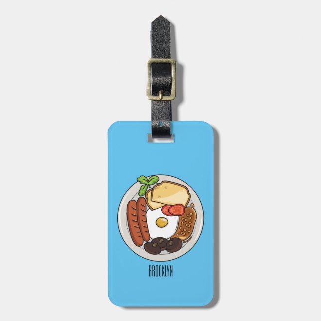 English breakfast cartoon illustration luggage tag (Front Vertical)