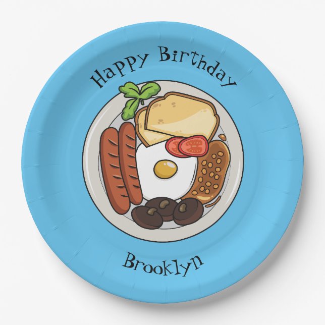 English breakfast cartoon illustration paper plate (Front)