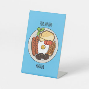 English breakfast cartoon illustration pedestal sign