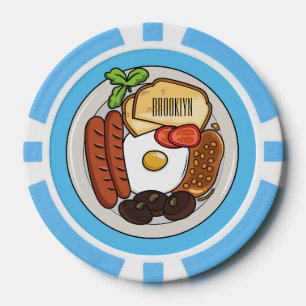 English breakfast cartoon illustration poker chips
