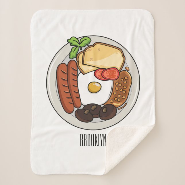 English breakfast cartoon illustration sherpa blanket (Front)